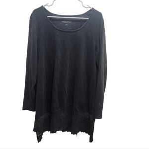 Soft Surroundings Vintage Black Mineral Washed Tunic Linley Lace Hem Size L